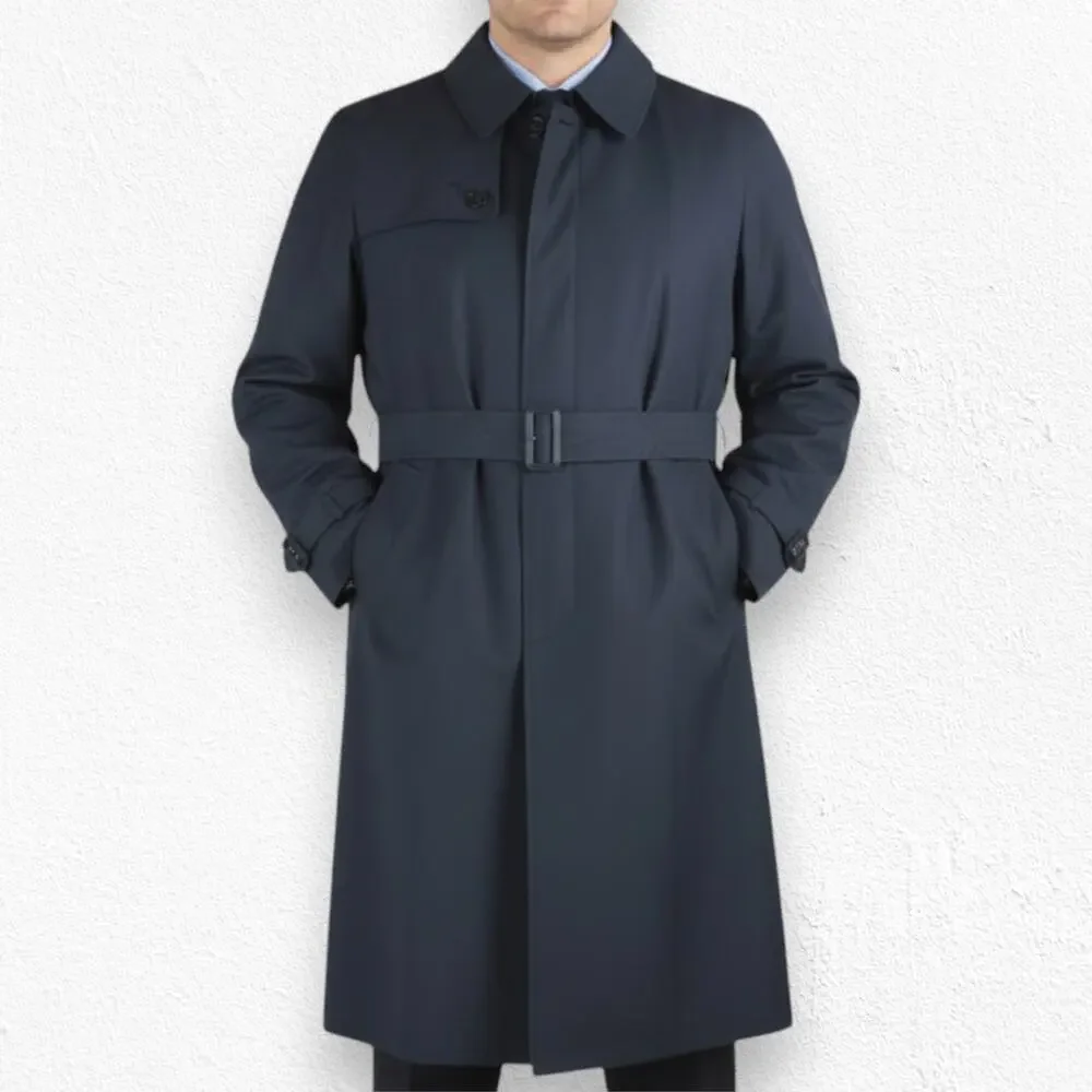 London Fog Navy Belted Trench Coat Plaid Removable Liner Jacket Size 42 Short